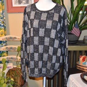 Vintage 80s Carly Blake Metallic Sweater Silver and Black Size 1X-2X